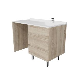 Meuble lave-linge KORA 124 cm vasque déportée à droite - Coloris bois