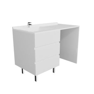 Meuble lave-linge KORA 124 cm vasque déportée à gauche - Blanc brillant 