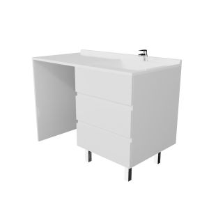 Meuble lave-linge KORA 124 cm vasque déportée à droite - Blanc brillant 