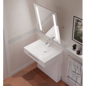 Meuble LEA 70 cm avec plan vasque et miroir LED inclinable Rotary