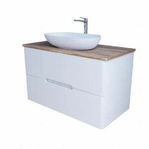 Meuble salle de bain avec vasque à poser KLASS 100 cm - Blanc et Bois