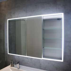 Armoire de toilette portes à gauche miroir ARMILED - 120 cm - Prise 220V