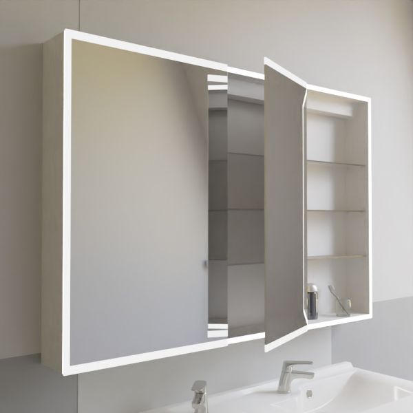 Armoire de toilette lumineuse avec miroir et prise - 120 cm portes à gauche