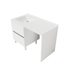 Meuble IDEA, plan vasque déportée à gauche 124 cm + Miroir Prestige - Blanc