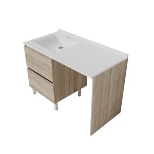 Meuble IDEA, plan vasque déportée à gauche + Miroir Elégance 124 cm - Oak