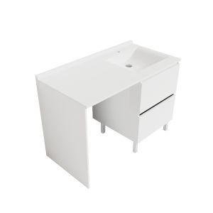 Meuble IDEA, plan vasque déportée à droite 124 cm + Miroir Prestige - Blanc