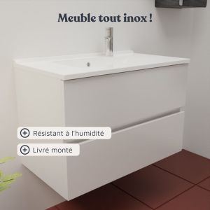 Meuble vasque tout inox ROSINOX 80 cm avec miroir Prestige - Blanc mat