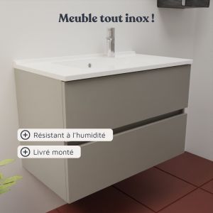 Meuble vasque tout inox ROSINOX 80 cm avec miroir Excellence - Gris mat