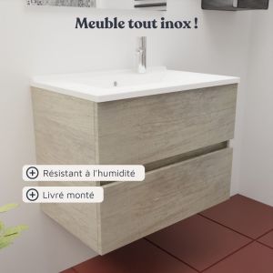 Meuble vasque tout inox ROSINOX 70 cm avec miroir Prestige - Chêne