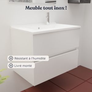 Meuble vasque tout inox ROSINOX 70 cm avec miroir Excellence - Blanc mat