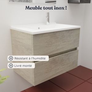Meuble salle de bain suspendu tout inox 70 cm ROSINOX - Chêne