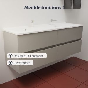 Meuble double vasque tout inox 140 cm ROSINOX avec miroir led Excellence - Gris mat