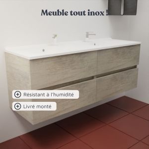 Meuble double vasque tout inox 140 cm ROSINOX - Chêne