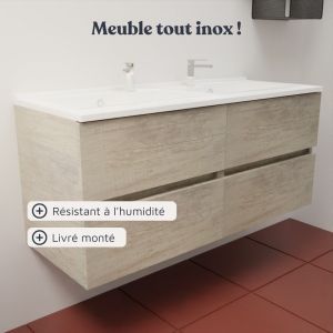 Meuble double vasque tout inox 120 cm ROSINOX avec miroir led Excellence - Chêne