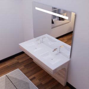 Meuble ALTEA 140 cm avec plan double vasque et miroir led Elégance - Cambrian oak
