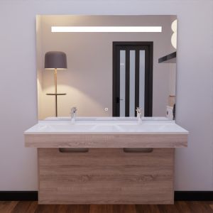 Meuble ALTEA 140 cm avec plan double vasque et miroir led Elégance - Cambrian oak