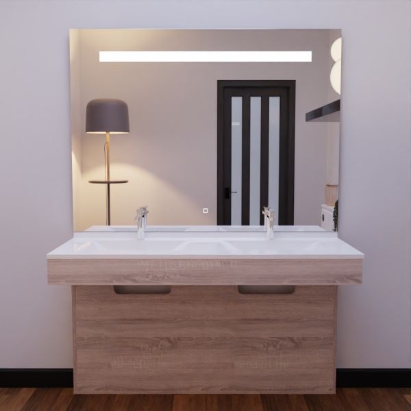 Meuble ALTEA 140 cm avec plan double vasque et miroir led Elégance - Cambrian oak
