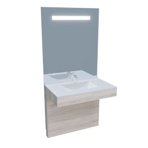 Meuble PMR ALTEA 90 cm avec plan vasque et miroir led ELEG PLUS ht105 - Cambrian oak