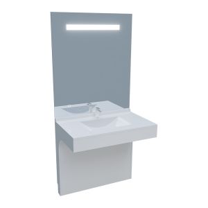 Meuble EPURE 80 cm avec plan vasque et miroir led Elégance ht105 - blanc brillant