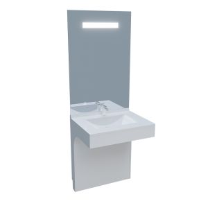 Meuble EPURE 70 cm avec plan vasque et miroir led Elégance ht105 - blanc brillant