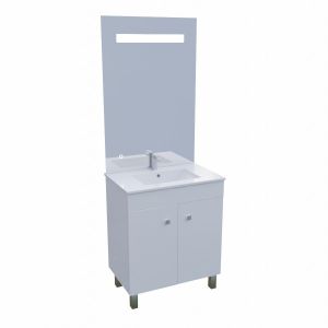 Meuble ECOLINE 70 cm avec plan vasque et miroir Elégance ht105 - Blanc brillant