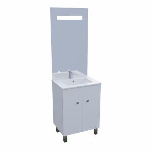 Meuble ECOLINE 60 cm avec plan vasque et miroir Elégance ht105 - Blanc brillant