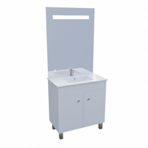 Meuble ECOLINE 80 cm avec plan vasque et miroir Elégance ht105 - Blanc brillant