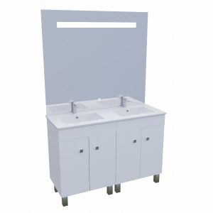 Meuble ECOLINE 120 cm avec plan vasque et miroir Elégance ht105- Blanc brillant