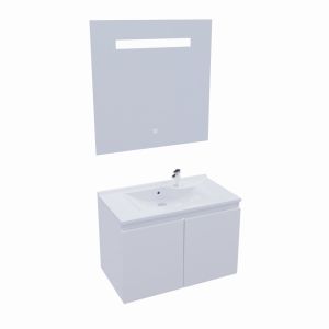 Meuble PROLINE 80 cm avec plan vasque et miroir Elégance ht80 - Blanc brillant