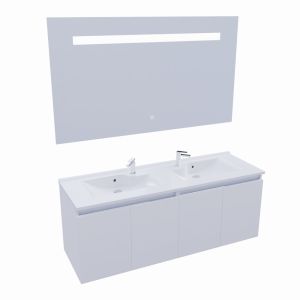 Meuble PROLINE 140 cm avec plan double vasque et miroir Elégance ht80- Blanc brillant