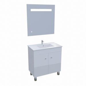 Meuble ECOLINE 80 cm avec plan vasque et miroir Elégance ht80- Blanc brillant