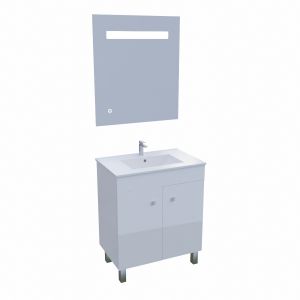 Meuble ECOLINE 70 cm avec plan vasque et miroir Elégance ht80- Blanc brillant