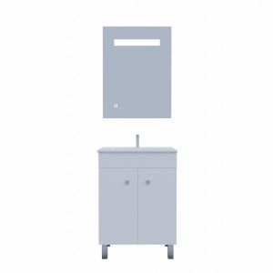 Meuble ECOLINE 60 cm avec plan vasque et miroir Elégance ht80 - Blanc brillant