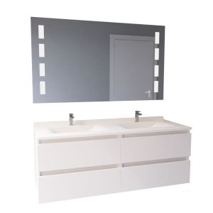 Meuble double vasque 140 cm ARLEQUIN avec miroir Prestige - Coloris au choix