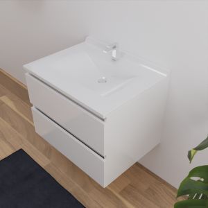Ensemble meuble de salle de bain IDEA avec emplacement lave-linge plan  vasque déportée à gauche 124cm blanc - CUISIBANE - IDM00_124GBL_F