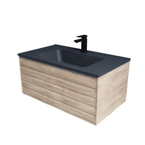 Meuble salle de bain HORIZON 80 cm - Chêne doré et plan vasque noir