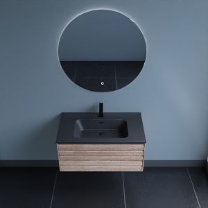 Meuble salle de bain HORIZON 80 cm avec miroir rond Fazzio - Chêne doré et noir