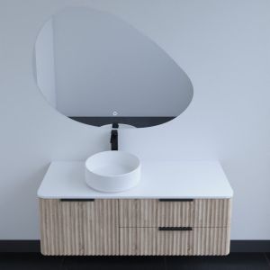 Meuble salle de bain 120 cm VERTIGO avec vasque à poser et miroir Drop - Chêne clair