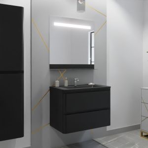 Meuble salle de bain PEARL 80 cm avec miroir LED Etal - Noir mat