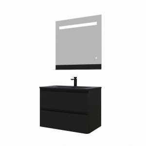 Meuble salle de bain PEARL 80 cm avec miroir LED Etal - Noir mat