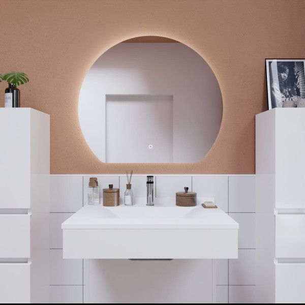 Miroir de salle de bain forme demi-cercle, éclairage LED, antibuée -  ECLIPSE 60cm