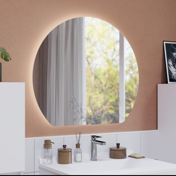 Miroir de salle de bain LED forme demi cercle découpé en bas modèle ECLIPSE 80 cm de largeur