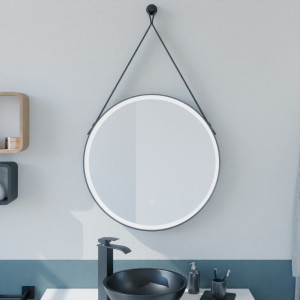 Miroir de salle de bains Lumineux NAYO L80 x H70 cm Noir - Oskab