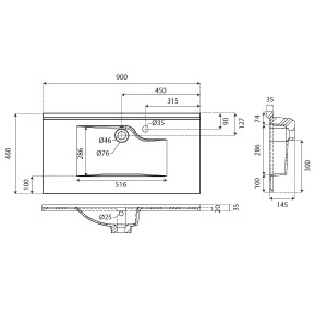 Plan simple vasque design RESILOGE - 90 cm x 46 cm