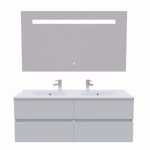 Meuble ROSALY 140 cm avec plan vasque et miroir Elégance ht80 - Blanc brillant