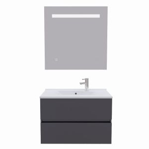 Meuble ROSALY 80 cm avec plan vasque et miroir Elégance ht80 - Gris anthracite