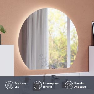 Miroir de salle de bain LED forme demi cercle découpé en bas modèle ECLIPSE 80 cm de largeur