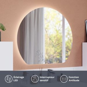 Miroir de salle de bain LED forme demi cercle découpé en bas modèle ECLIPSE 60 cm de largeur