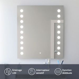 Miroir anti-buée STARLED 70x80 cm - éclairage intégré à LED et interrupteur sensitif