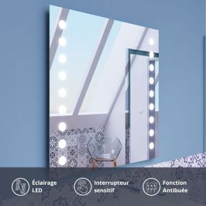 Miroir anti-buée STARLED 80x80 cm - éclairage intégré à LED et interrupteur sensitif